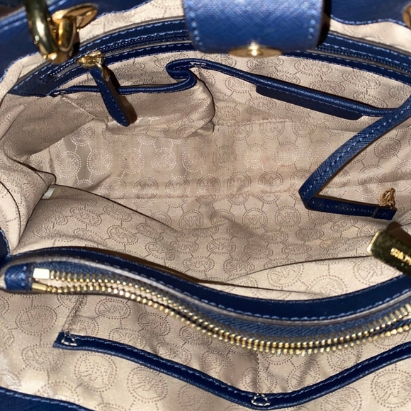 MICHAEL KORS Navy Blue Cynthia Saffiano Leather 2-Way Satchel - Picture 7 of 12